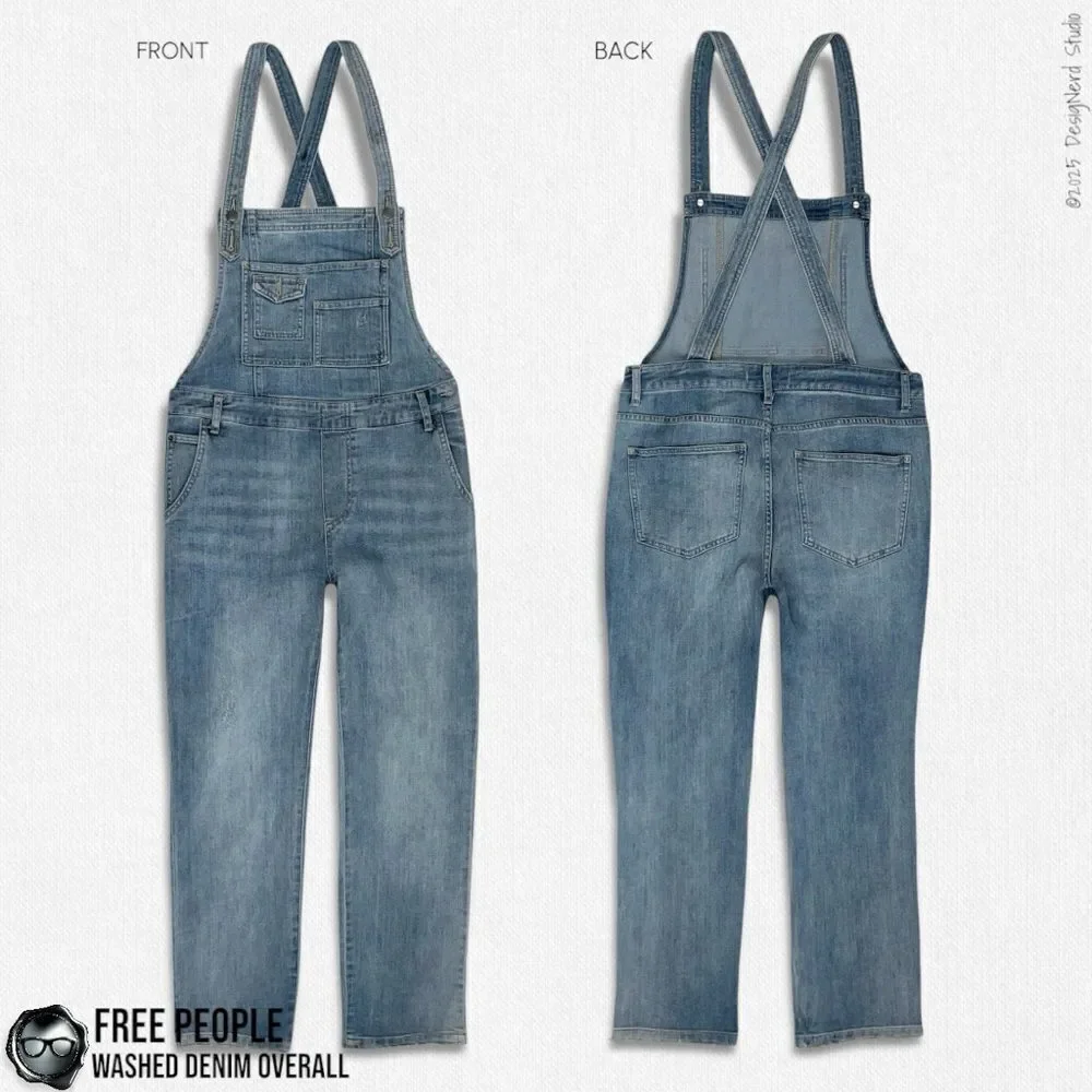 FREE PEOPLE WASHED DENIM OVERALLS IN DISTRESSED INDIGO WOMEN’S SIZE 30 SKINNY